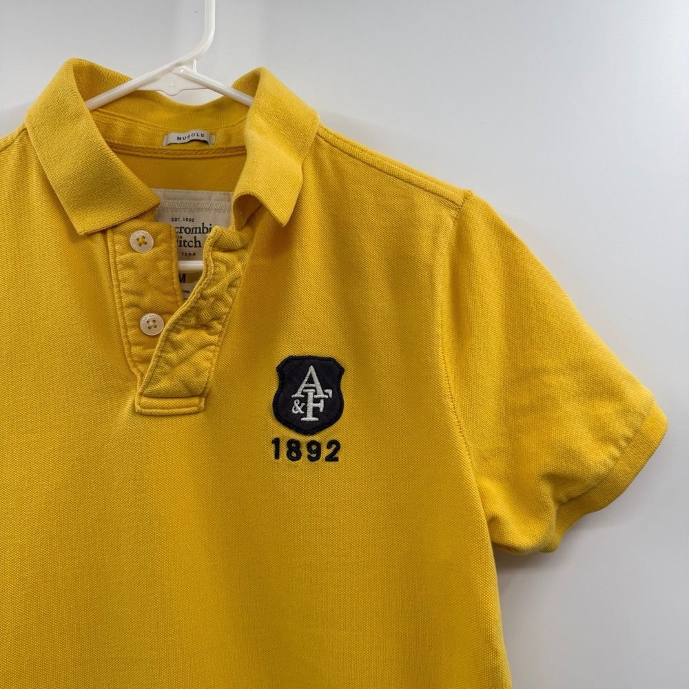 Abercrombie & Fitch Mens M Muscle Polo Shirt Yellow A&F 1892 Embroidered Crest